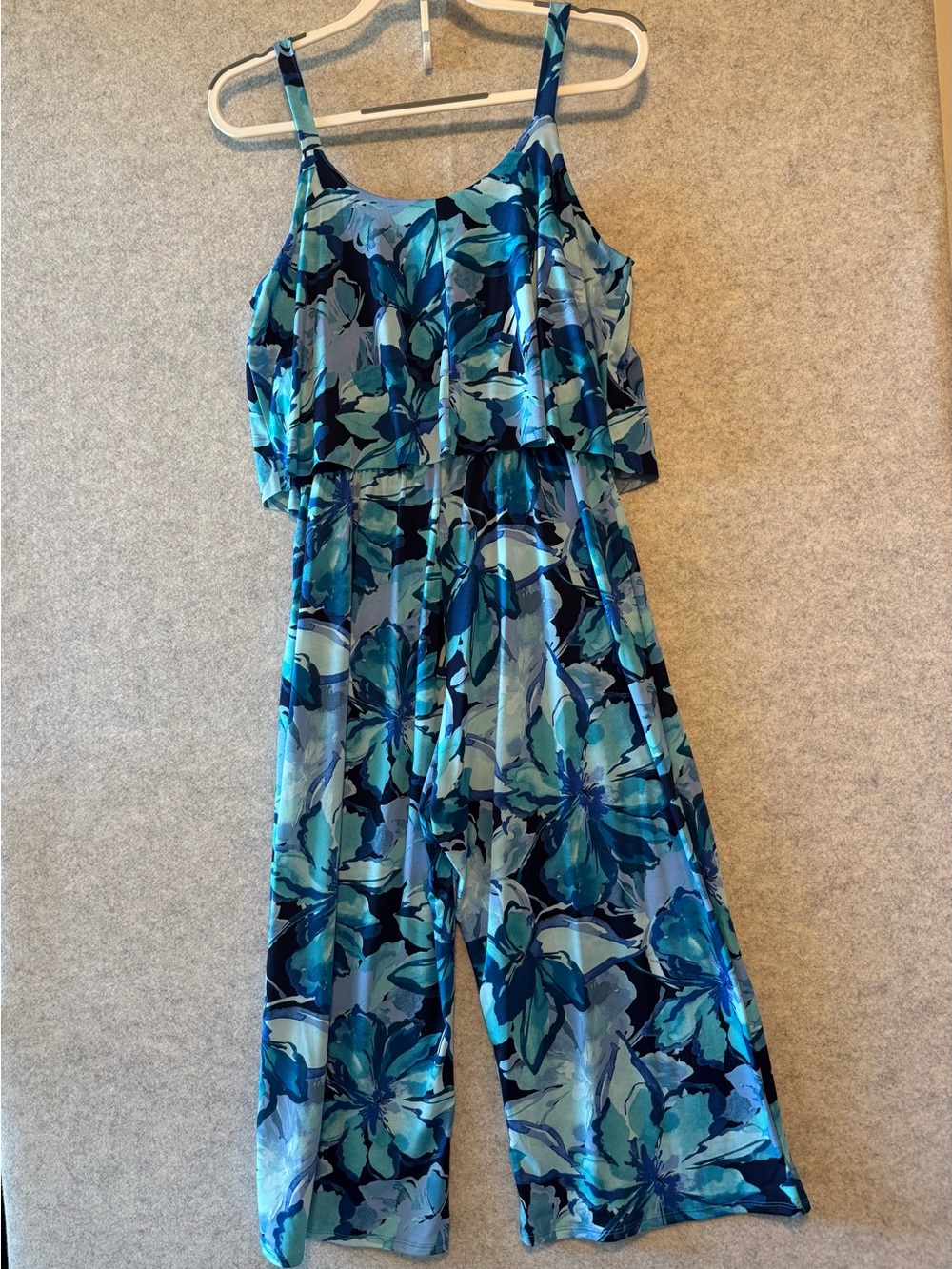 NAIF Blue Floral Tiered-Waist Wide-Leg Sleeveless Jumpsuit